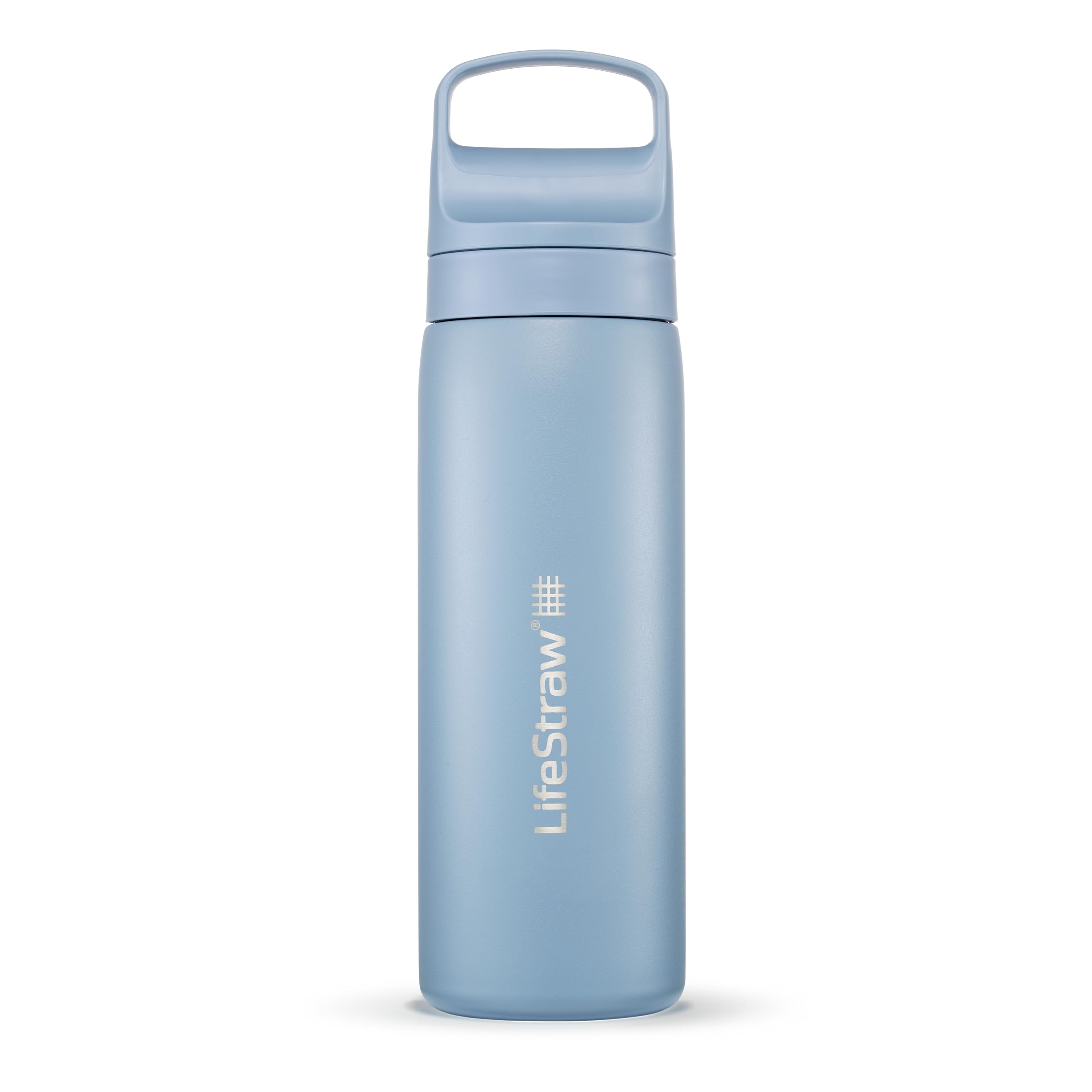 LifeStraw Go Series insulated bottle in Icelandic Blue keeps water cold.