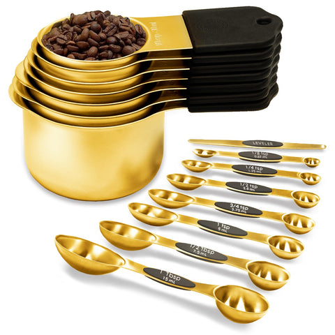 LIFETOWE magnetic cups in gold provide precise measuring for baking.