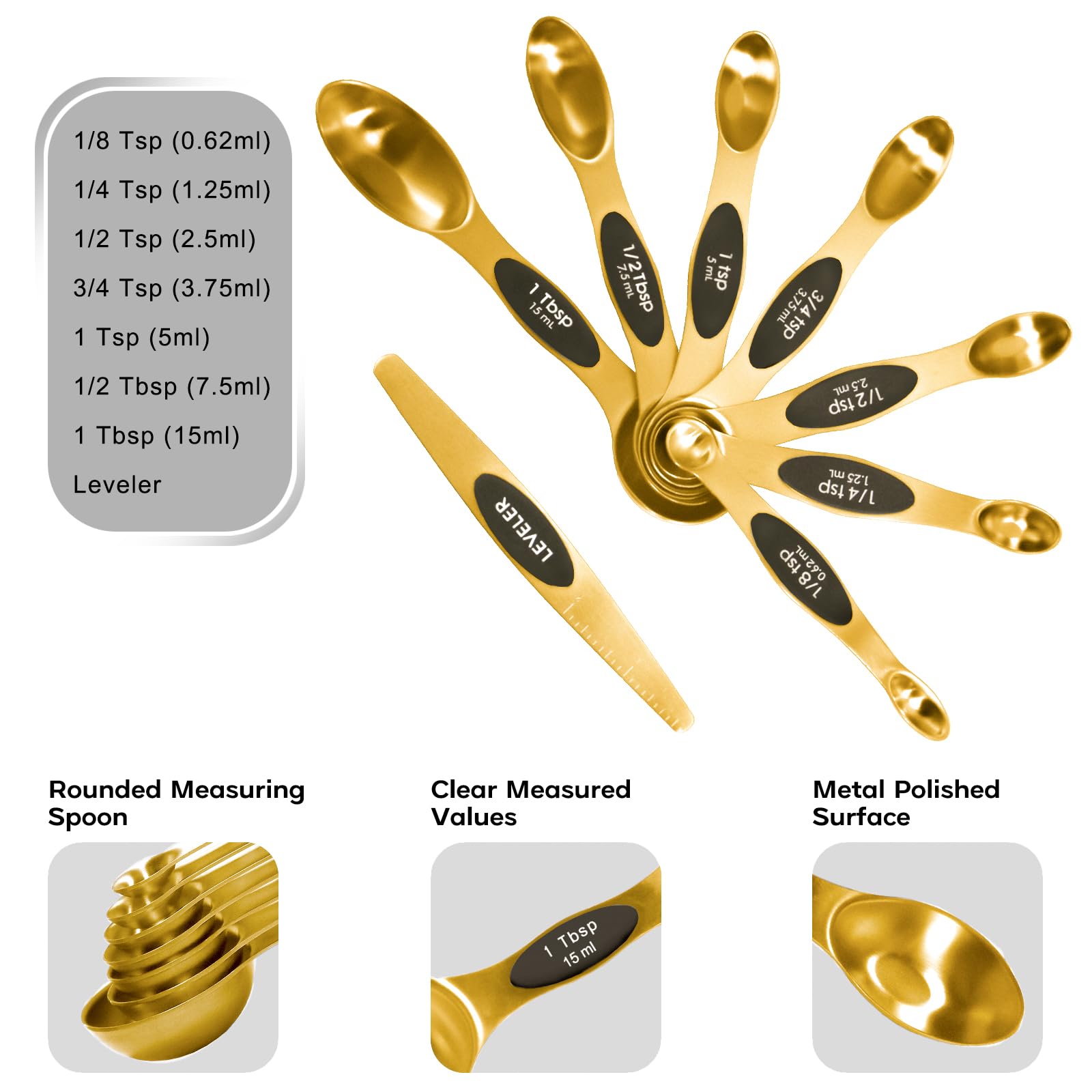 LIFETOWE spoons feature engraved scales for easy measurement.