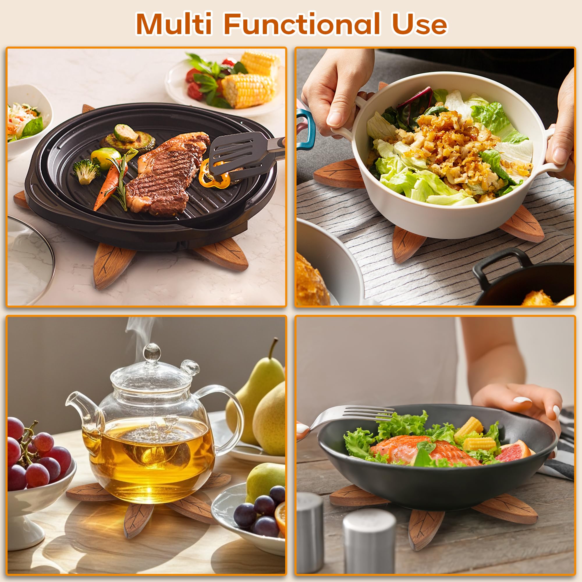 LIFETOWE tree trivets on kitchen counter protect surfaces elegantly.