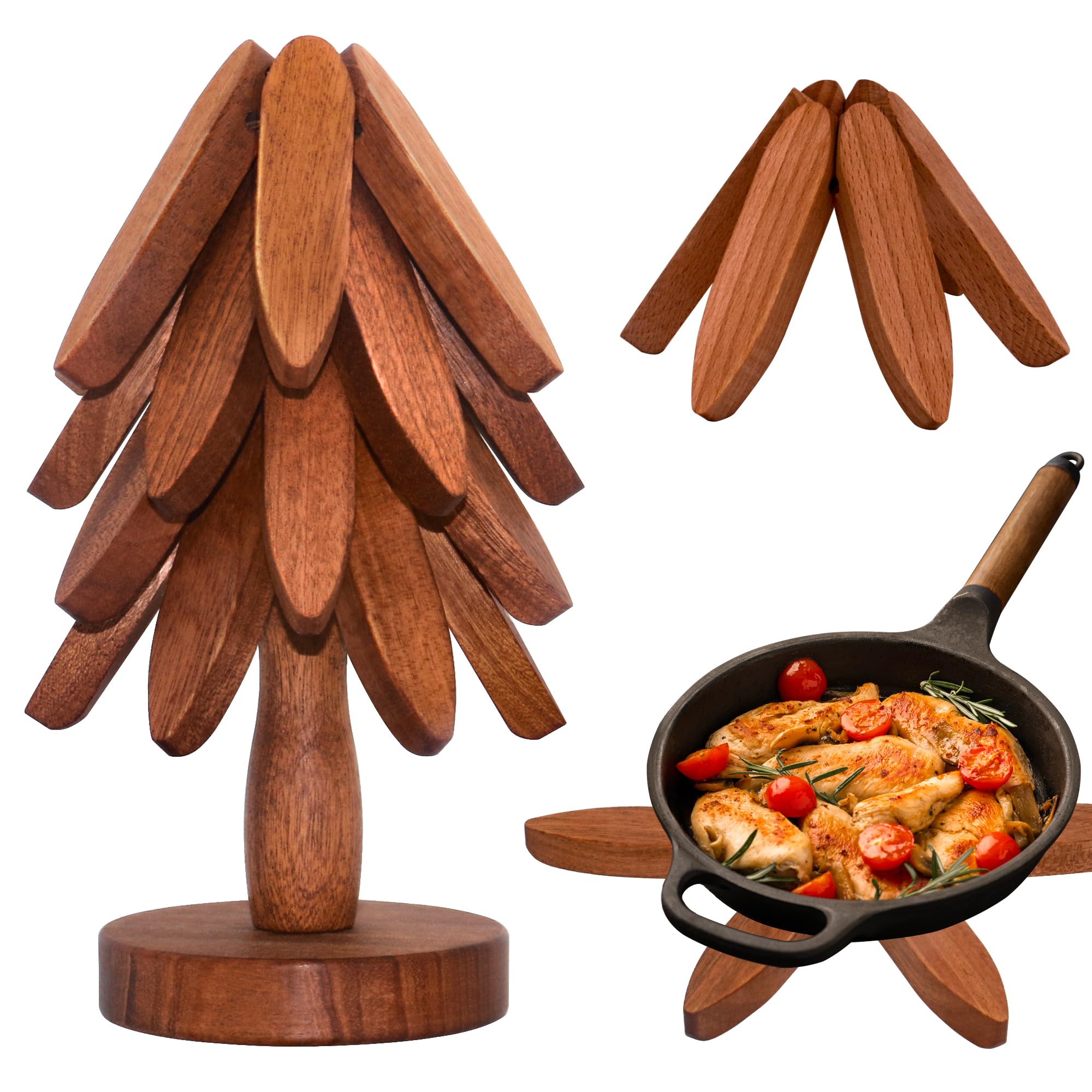 LIFETOWE wooden tree trivet set with stand, four-piece kit for storage and protection