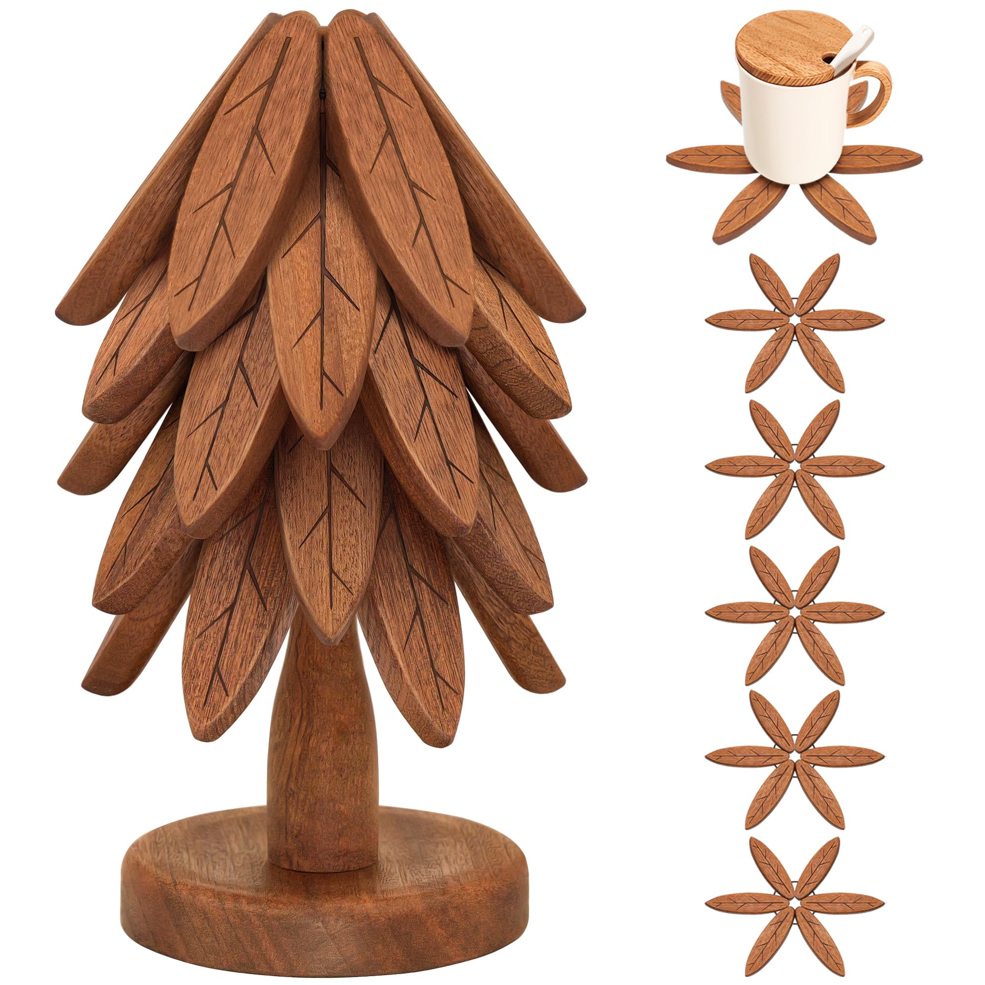 LIFETOWE wooden tree trivet set protects surfaces while adding natural style.