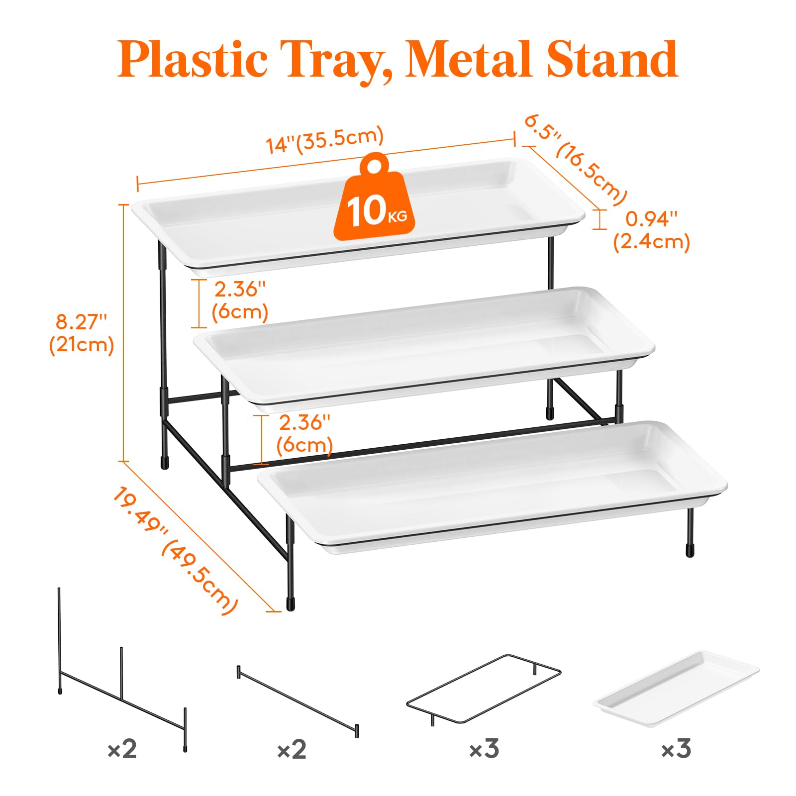 Lifewit 3-tier serving tray side view showing the collapsible stand