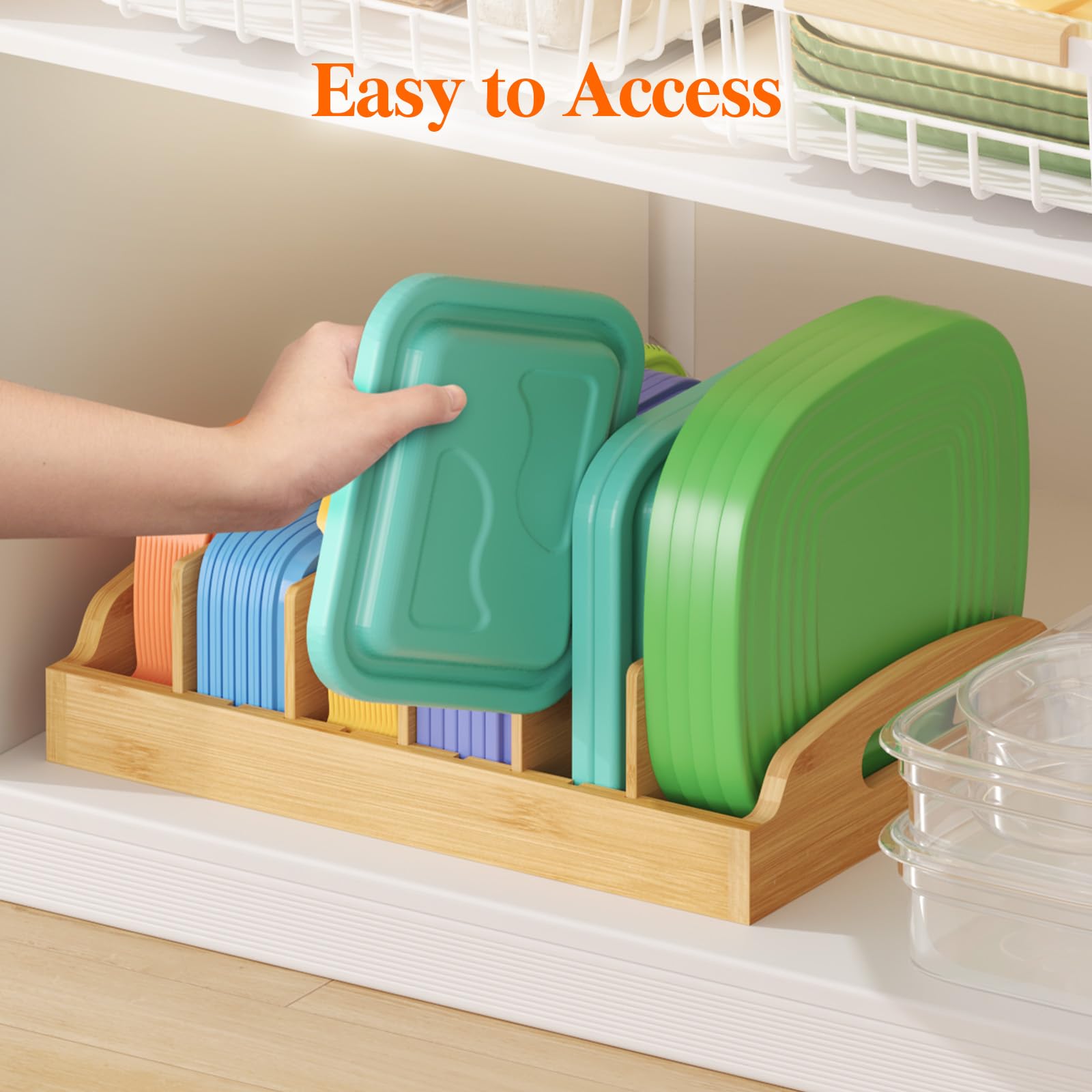 Handles on both sides of Lifewit lid organizer for easy lifting and repositioning.