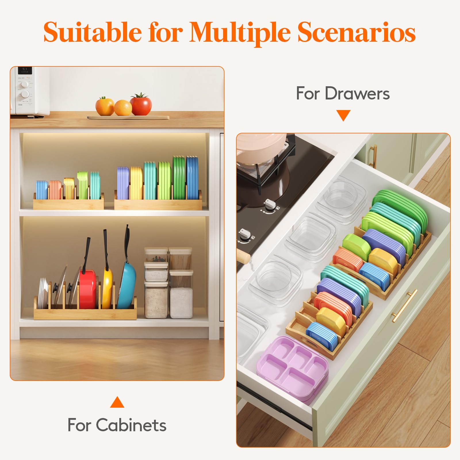 Lifewit bamboo lid organizer premium material with smooth surface protects kitchenware.