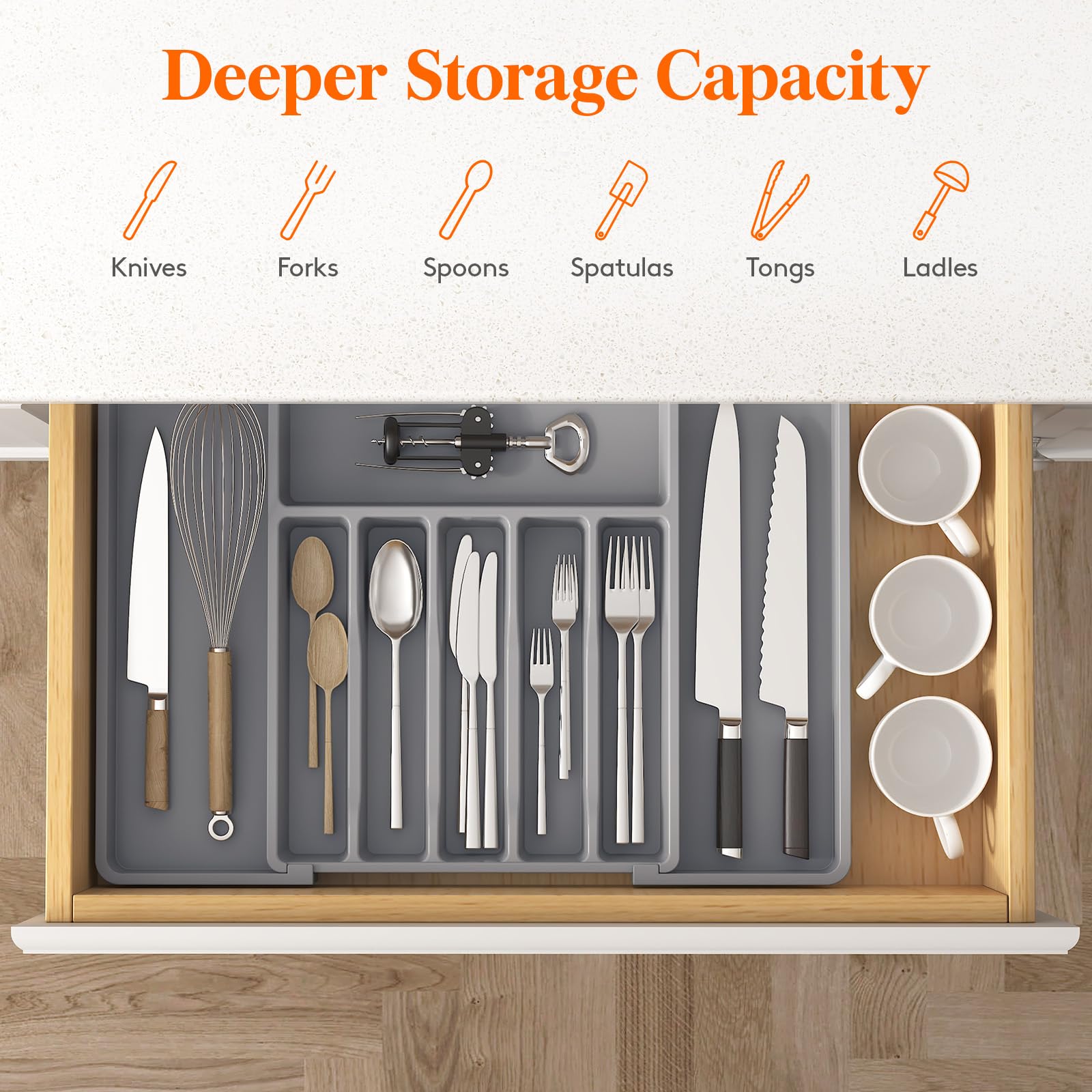 Lifewit deep organizer made of BPA-free plastic keeps utensils safe.
