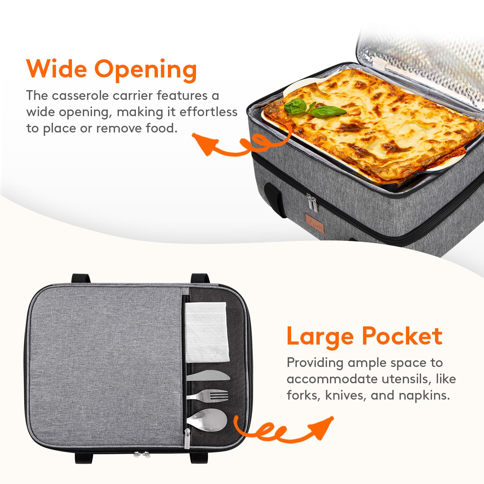 Two sturdy carry handles on Lifewit casserole carrier for transport