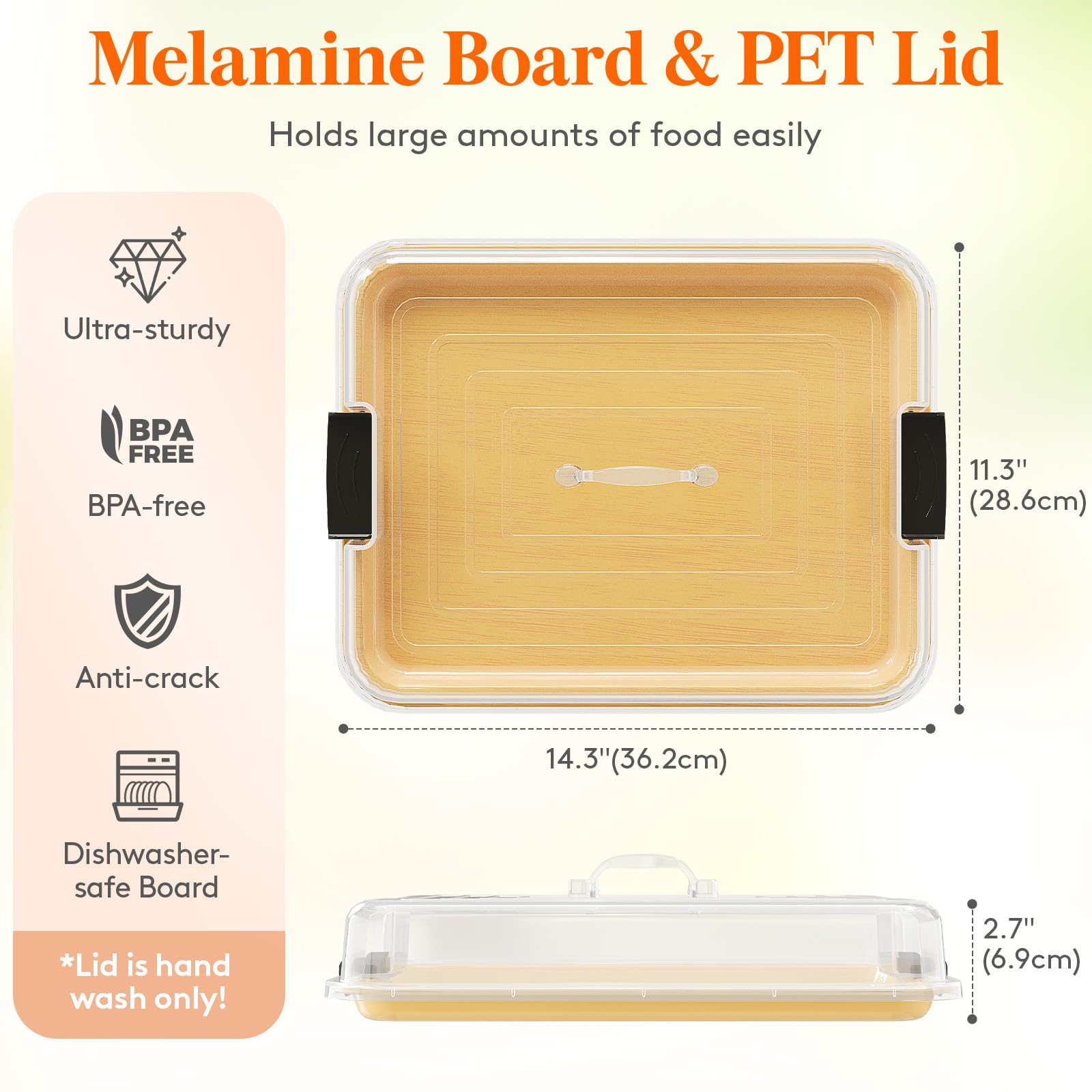 Lifewit charcuterie board lid closed with handle for secure transport.