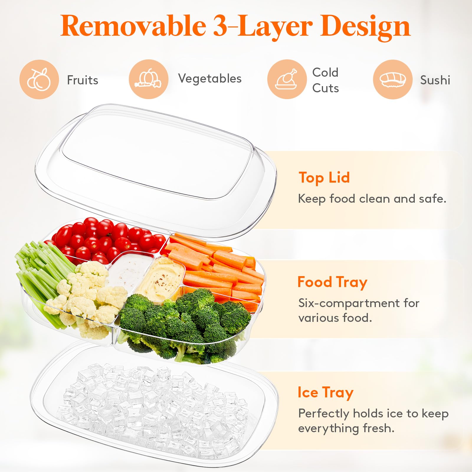 Lifewit tray includes clips and spoons for convenient serving.