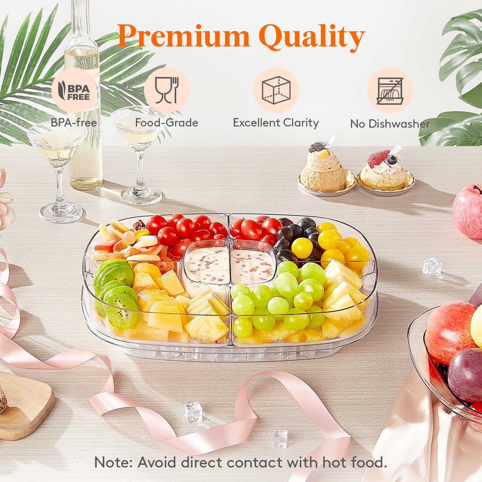 Lifewit six‑compartment tray highlighting dips and veggies for easy party prep.