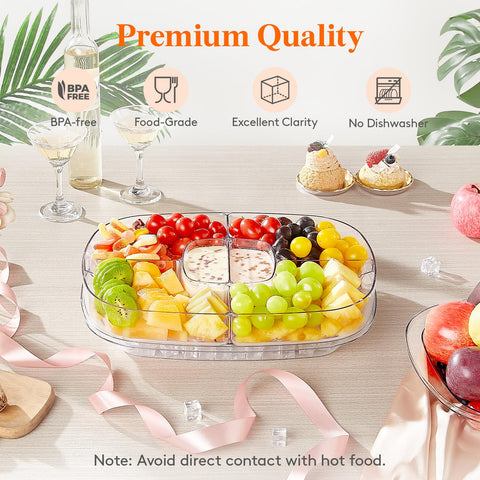 Lifewit six‑compartment tray highlighting dips and veggies for easy party prep.