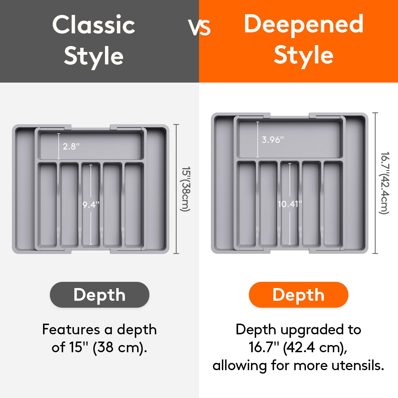 Lifewit deep silverware drawer organizer folded to save drawer space.