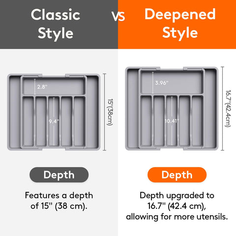Lifewit deep silverware drawer organizer folded to save drawer space.