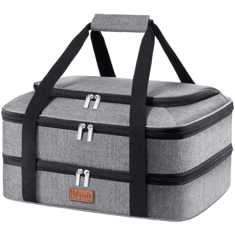 Lifewit double-decker casserole carrier front view with dual compartments for hot or cold meals.