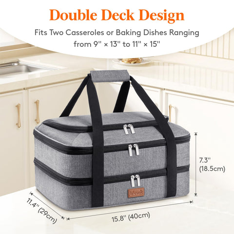 Lifewit casserole carrier top zipper opening enables easy packing and quick access.