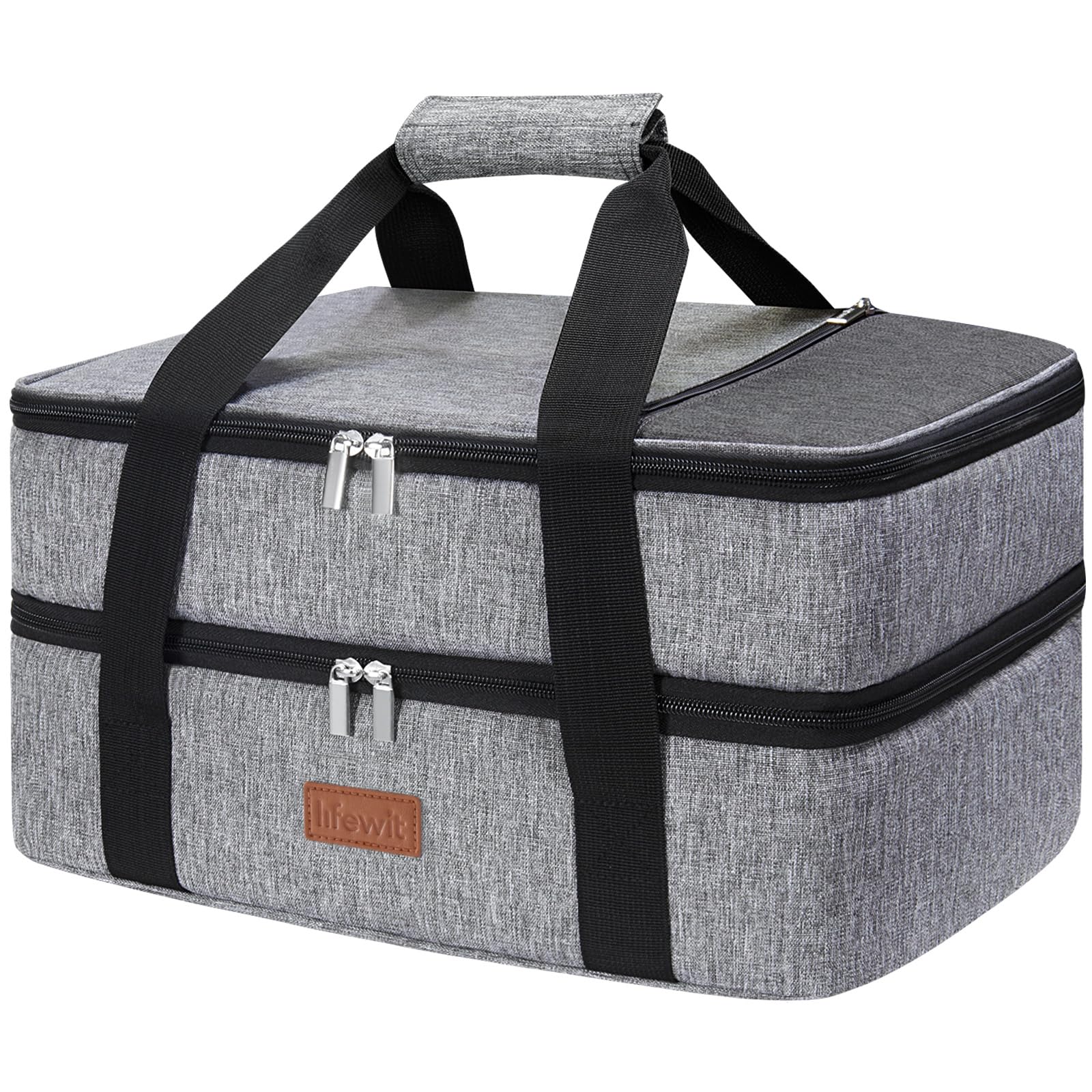 Lifewit double decker casserole carrier front view showing dual compartments for meals