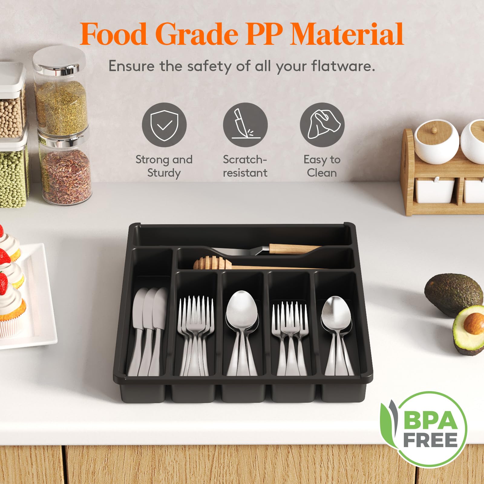 Lifewit drawer organization with sorted compartments for spoons forks and knives