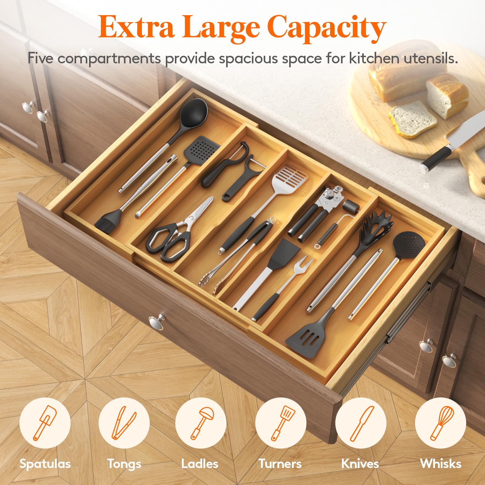 Lifewit drawer tray with groove design speeds utensil retrieval.