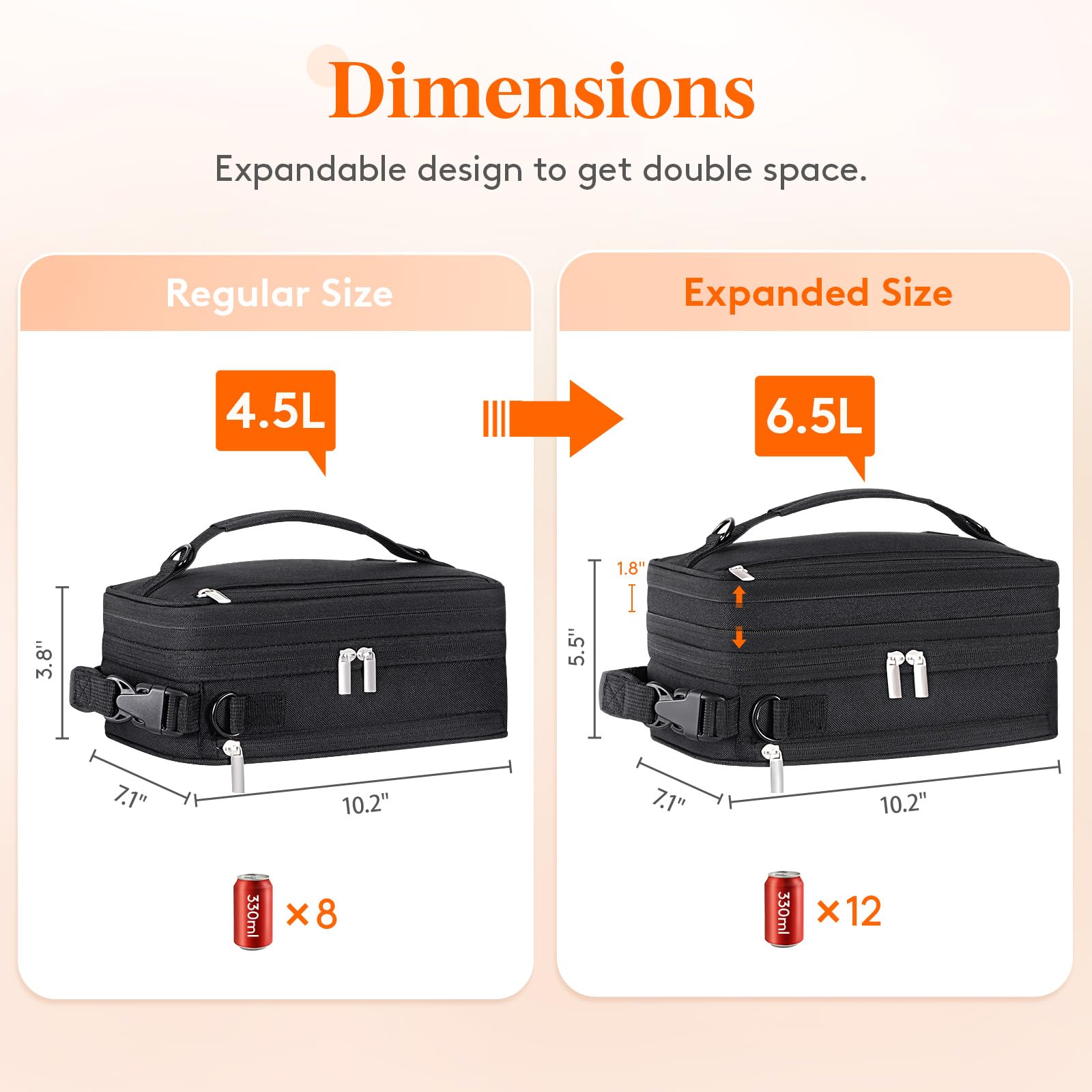 Lifewit expandable lunch box with ice packs, cooling for hours during travel.