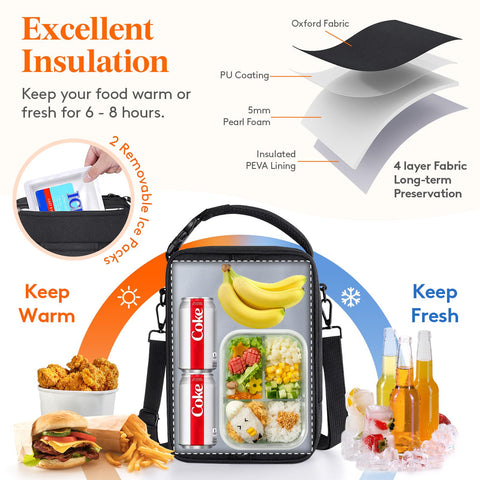 Lifewit expandable lunch box side pocket with ice packs for organized cooling.
