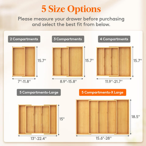 Lifewit expandable utensil tray fits wide drawers with modular compartments.