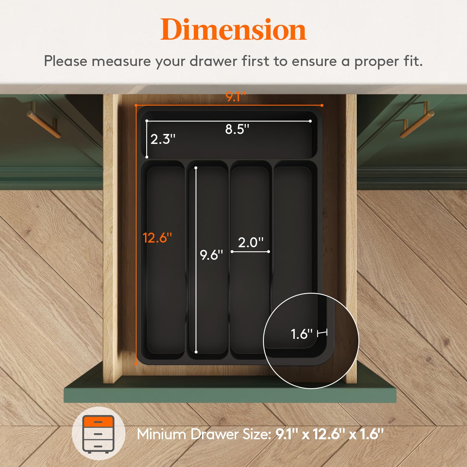 Lifewit five-compartment tray keeps spoons, forks, and knives neatly separated.