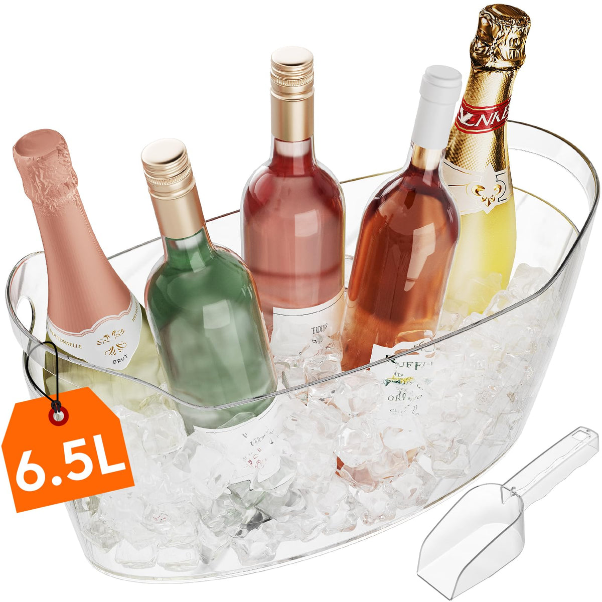 Lifewit 6.5L ice bucket with transparent body for easy viewing at parties.