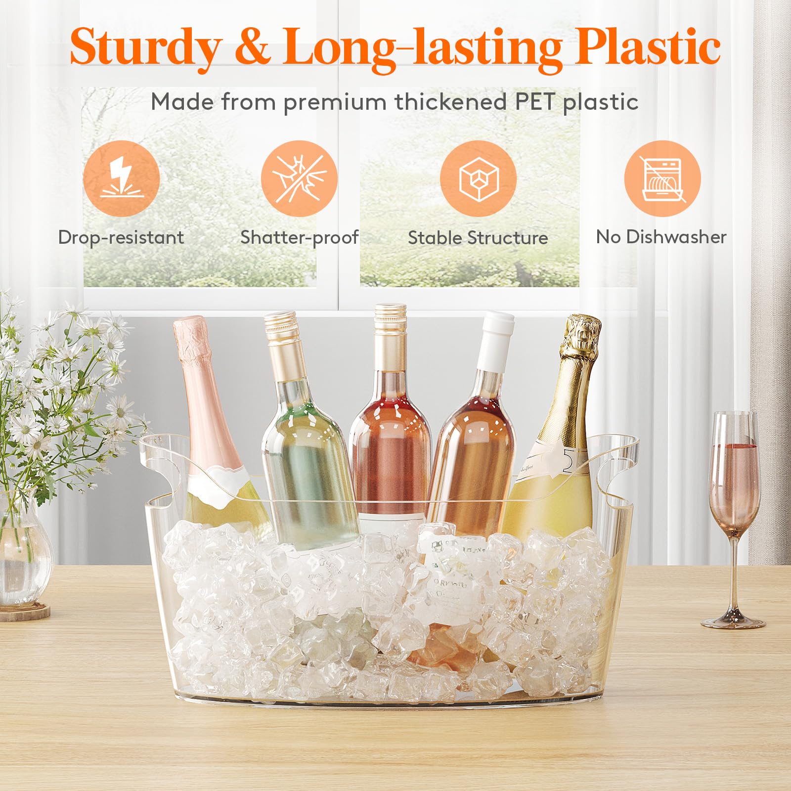 Lifewit ice bucket portable handles make carrying filled tub easy.