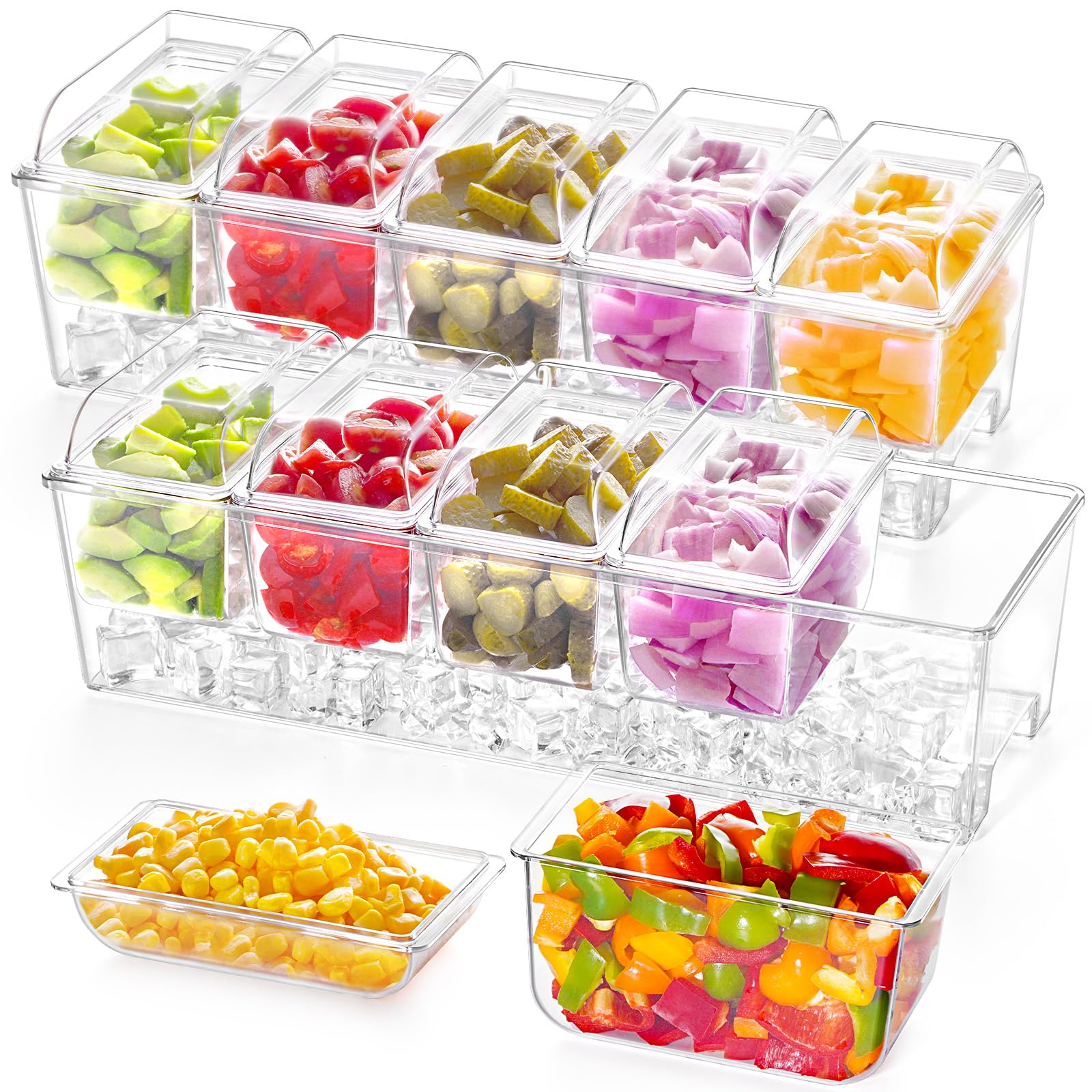 Lifewit 2-pack ice-chilled condiment caddy with five compartments.