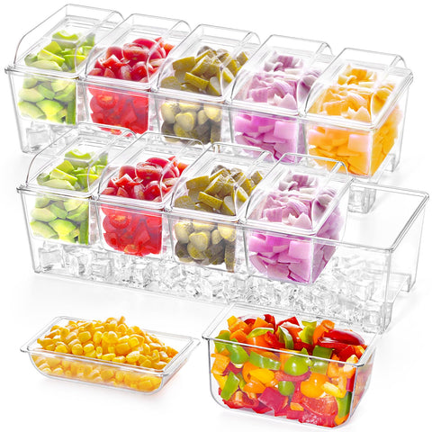 Lifewit 2-pack ice-chilled condiment caddy with five compartments.