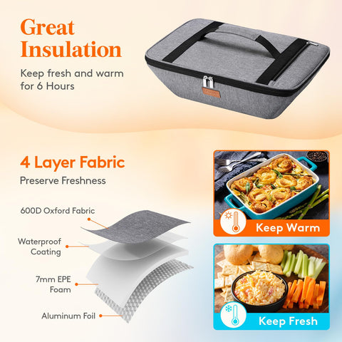 Lifewit 9x13 dish fit interior for secure, spill-free hauling.