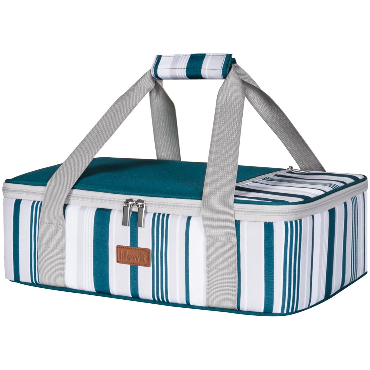 Lifewit insulated casserole carrier exterior view with durable green fabric and convenient handles.