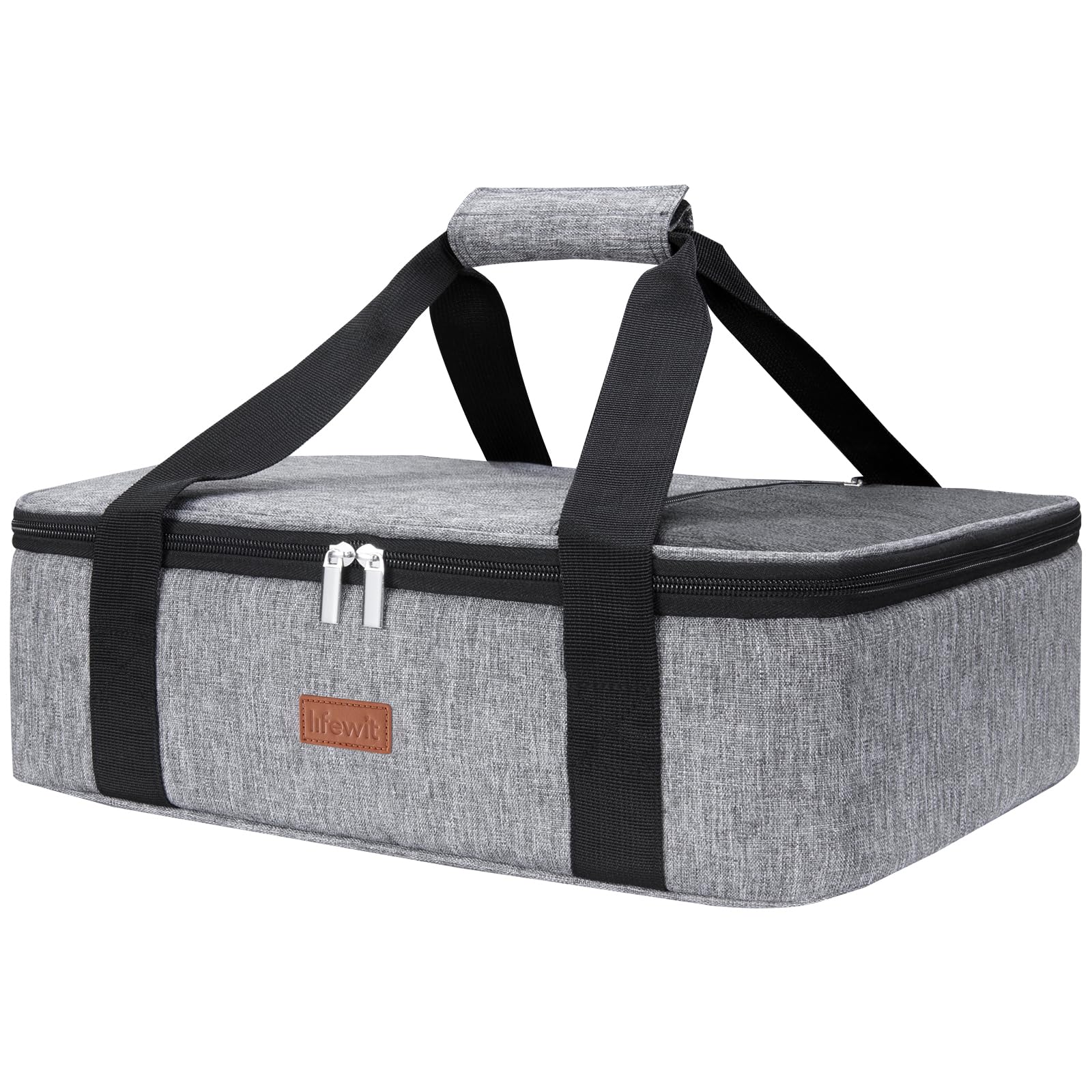 Lifewit insulated casserole carrier front view, rugged grey exterior for travel and transport