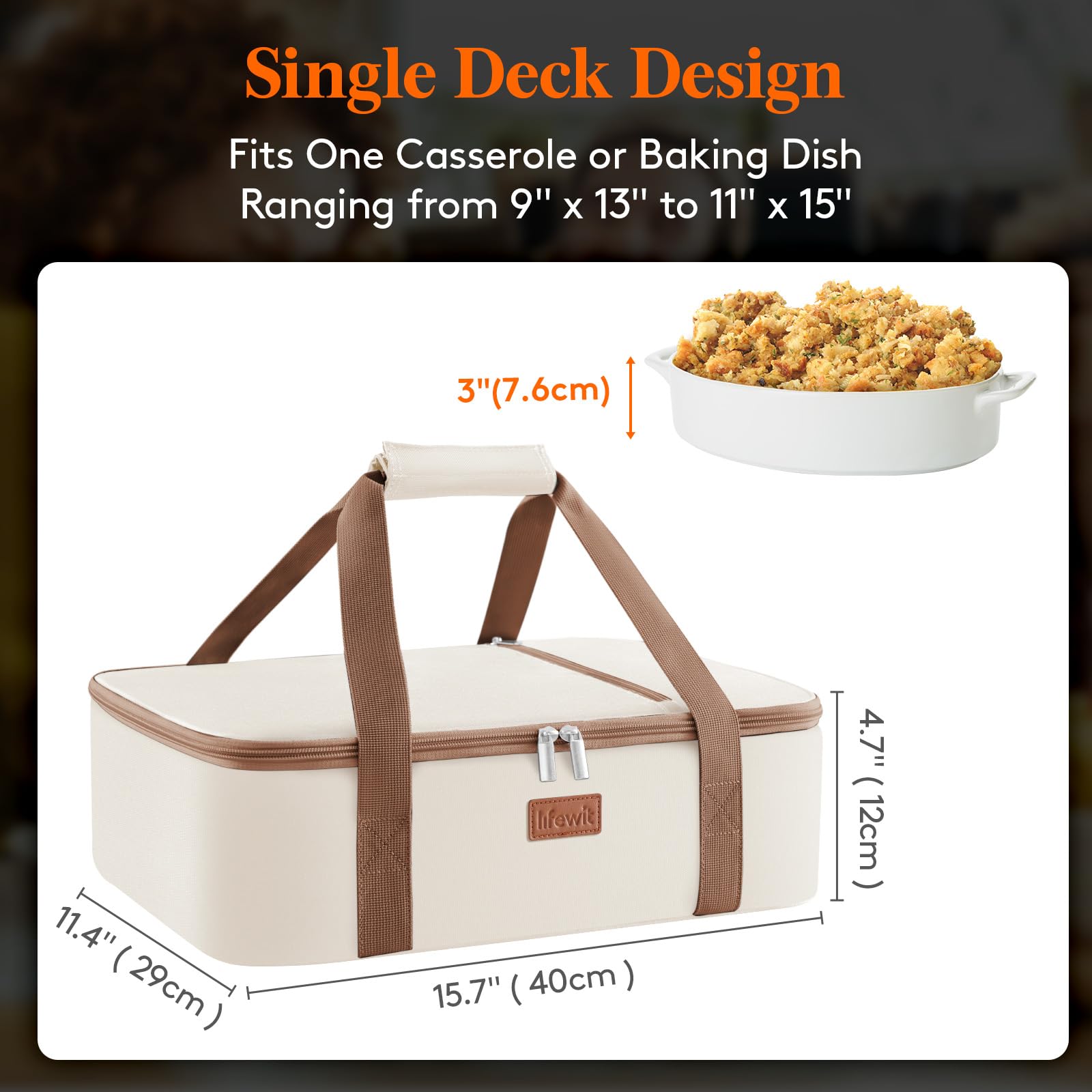 Lifewit casserole carrier lid closeup, secure closure prevents spills during transit.
