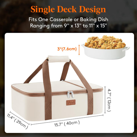 Lifewit casserole carrier lid closeup, secure closure prevents spills during transit.