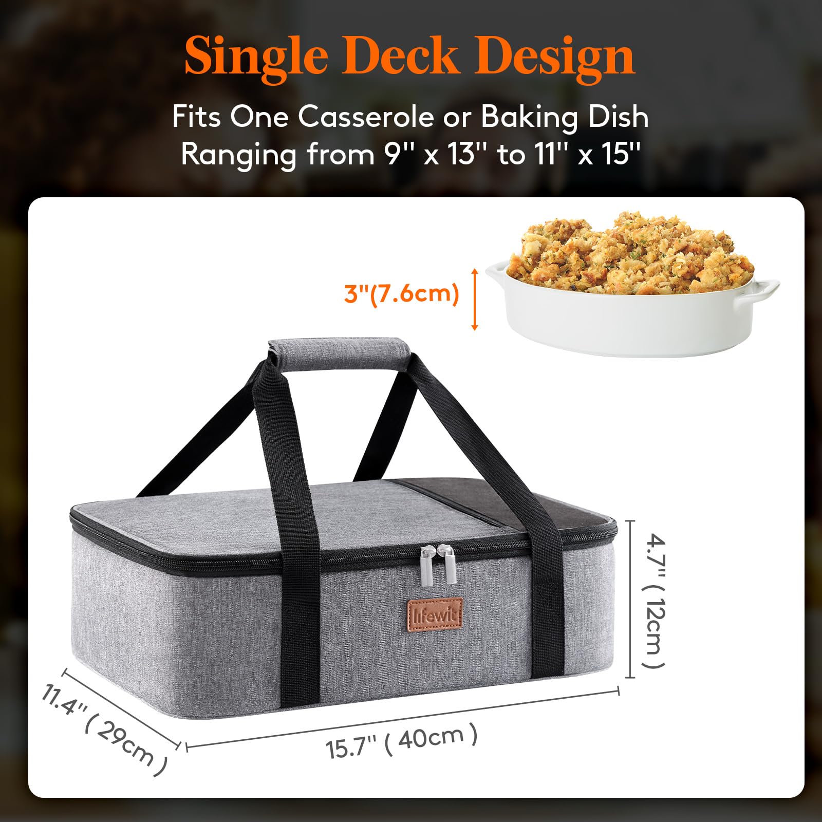 Lifewit casserole carrier with lid off, showing spacious interior to fit 9x13 dishes
