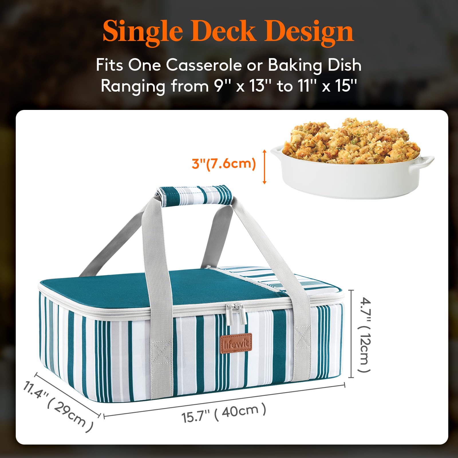 Lifewit casserole carrier lid open showing roomy interior for standard baking dishes.