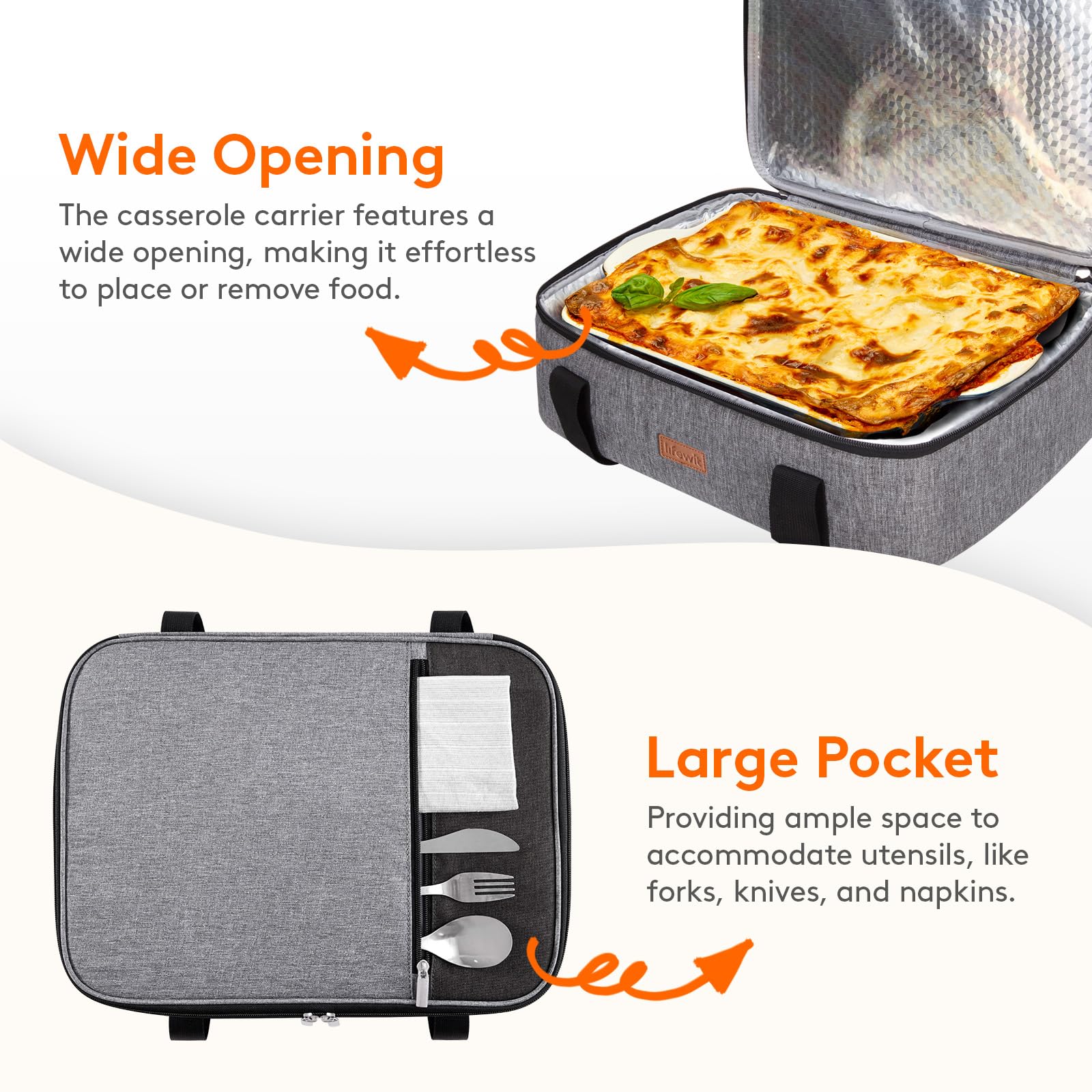 Lifewit utensils pocket and zipper closure, enabling easy packing