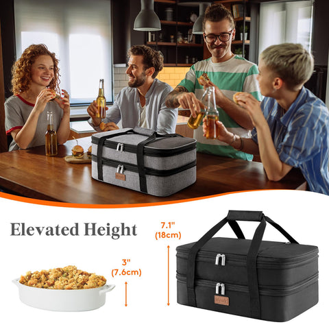 Lifewit insulated double casserole carrier leakproof lid keeps foods secure during transport.