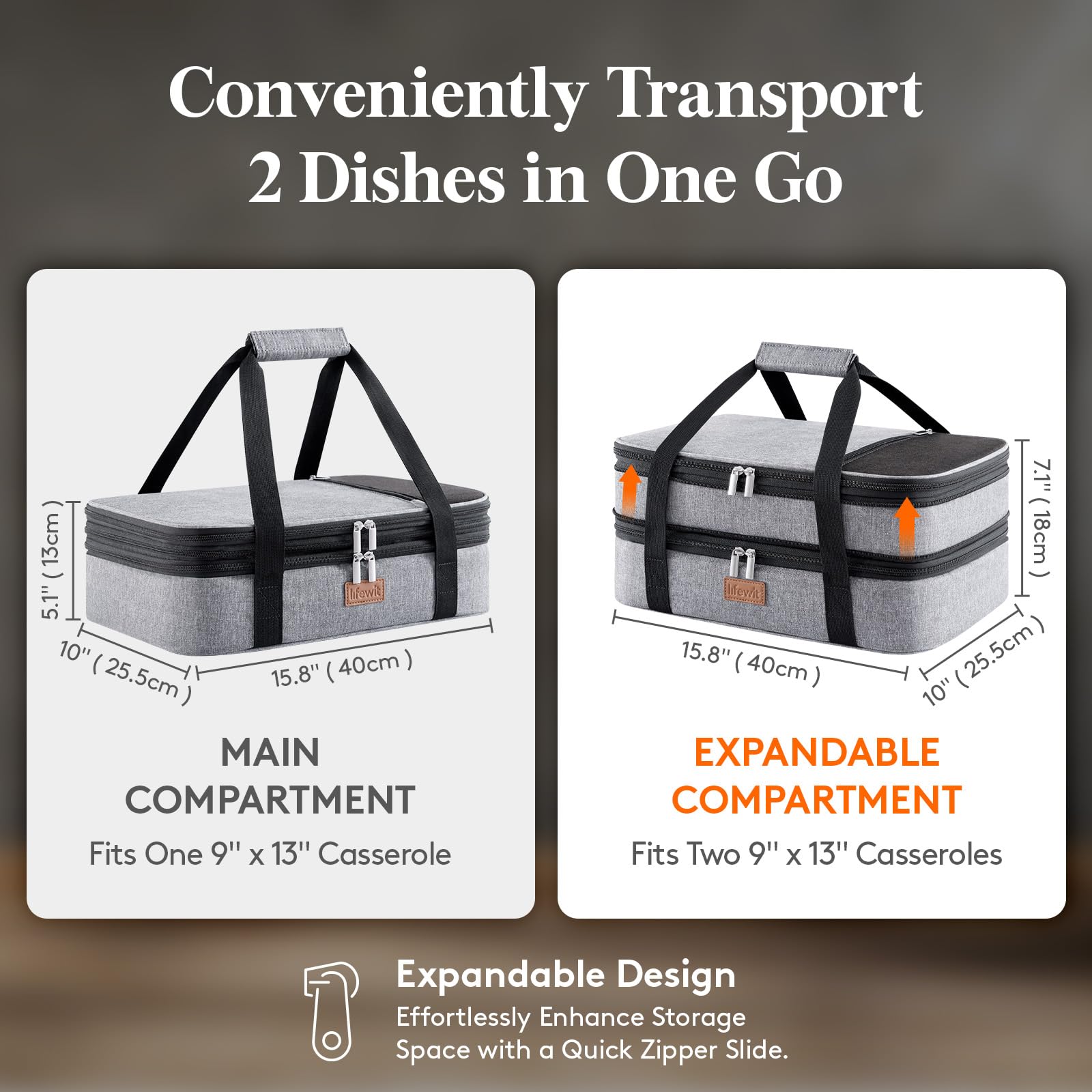 Lifewit carrier top expansion shows extra space for larger dishes.