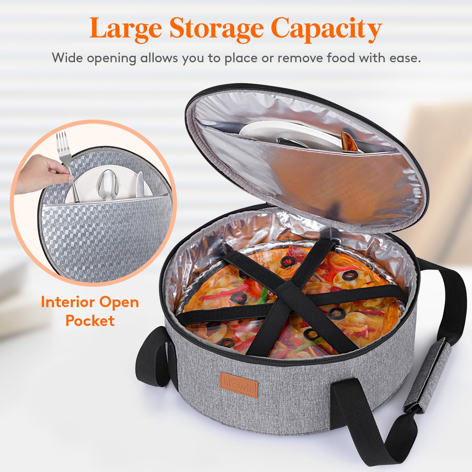 Lifewit twelve-and-a-half-inch dish fit demonstrated with large round opening.