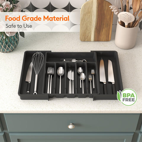 Lifewit kitchen drawer organizer with a sleek black finish fits any style.