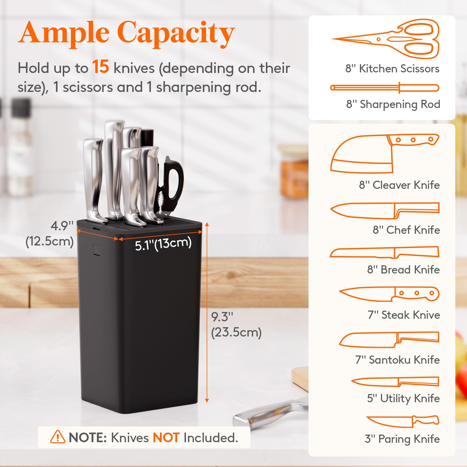 Lifewit Knife Block with Detachable Top Lid allows easy cleaning and maintenance.