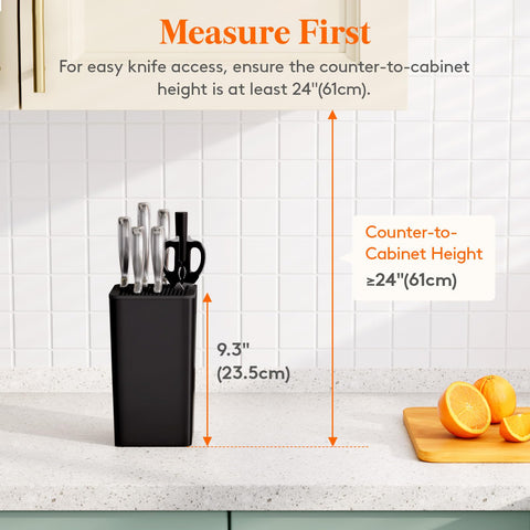 Lifewit Knife Block Holds Scissors alongside kitchen blades for quick access.