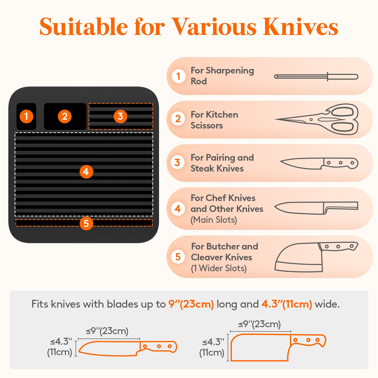 Lifewit Knife Block with Parallel Slots keeps blades separated for protection.