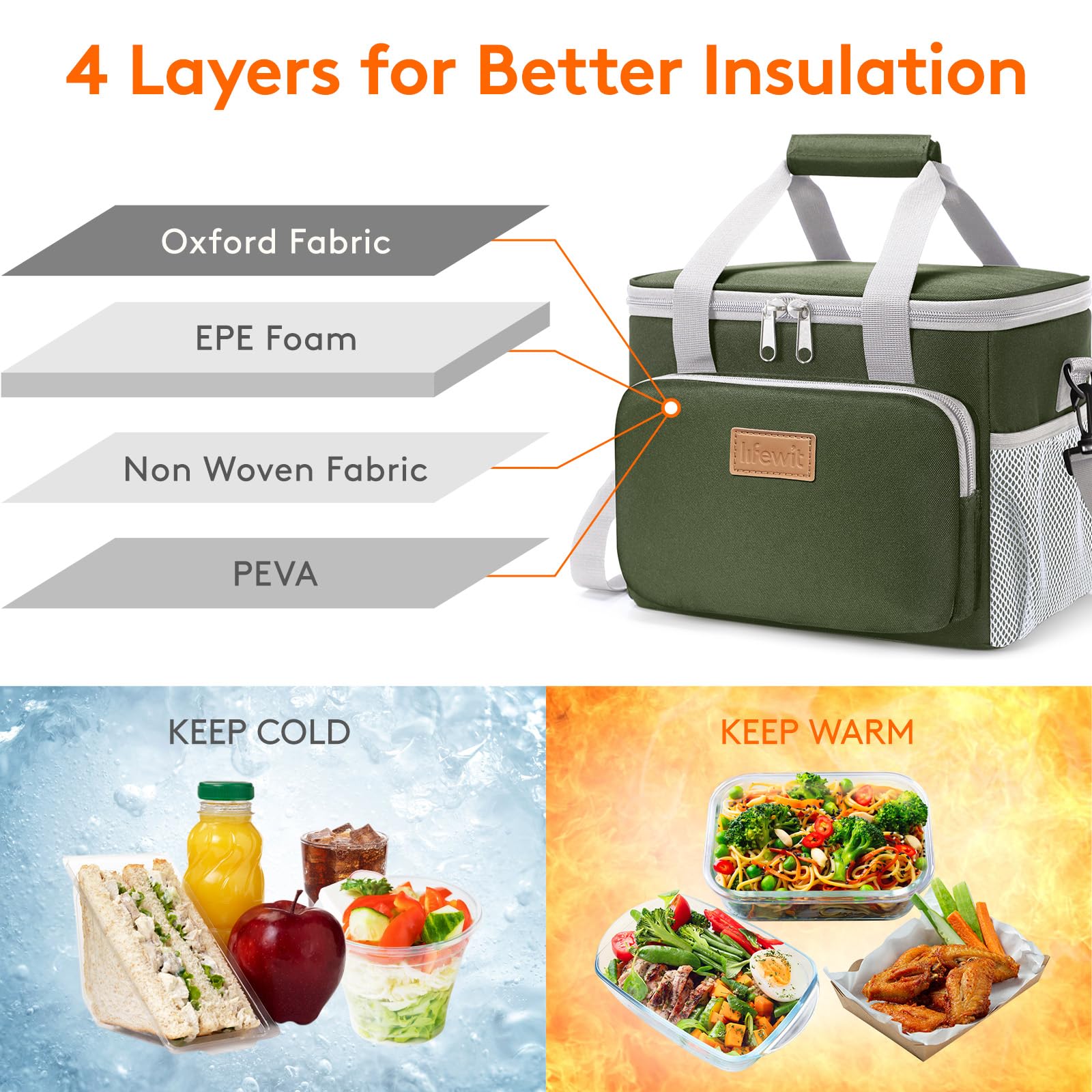 Lifewit lunch bag side pocket view with extra space for small items.