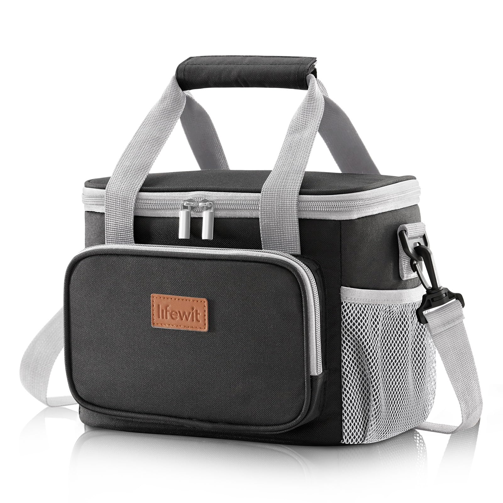 Lifewit insulated lunch bag exterior in gray and black for portable cooling