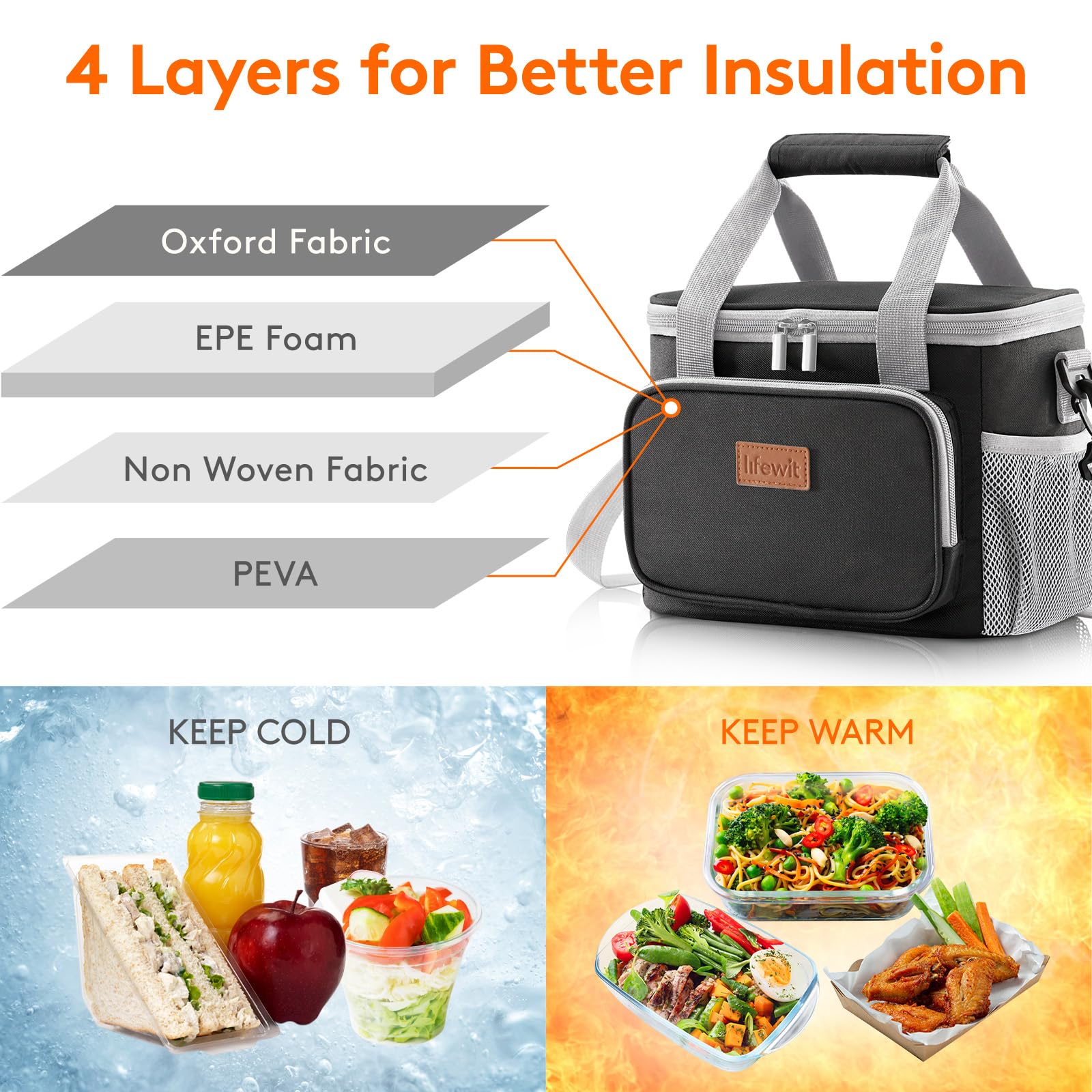 Lifewit lunch bag interior with PEVA liner keeps food fresh