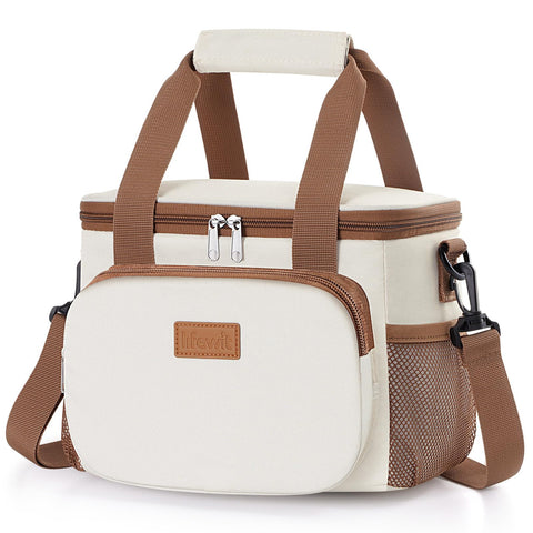 Lifewit lunch bag beige exterior demonstrates durable 600D Oxford cloth for daily use