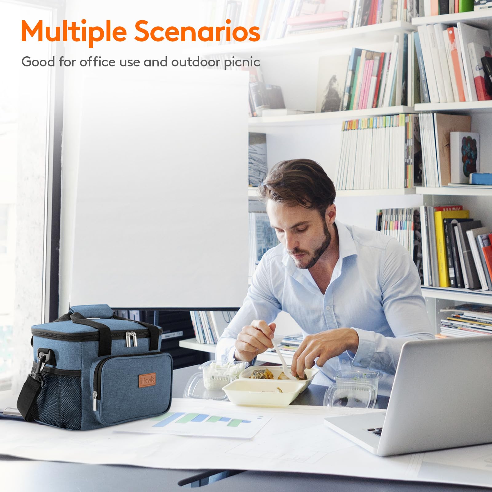Lifewit lunch bag in use at office setting keeping meals fresh